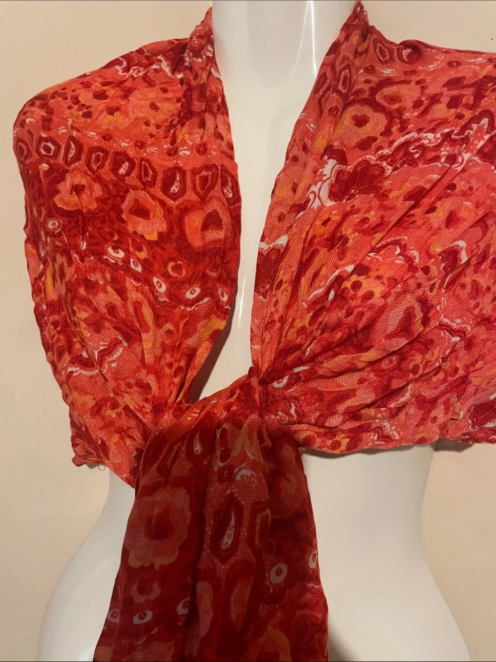 Lightweight Red Printed Scarf Wrap - Women Accessories